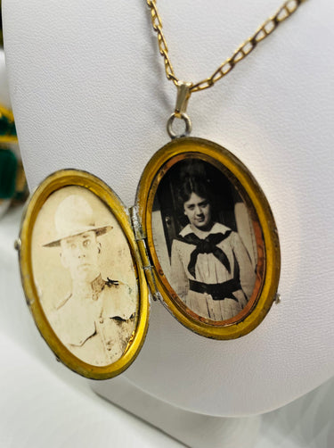 Large Victorian Gold Filled Locket with Silver Flowers Jewelry Bloomers and Frocks